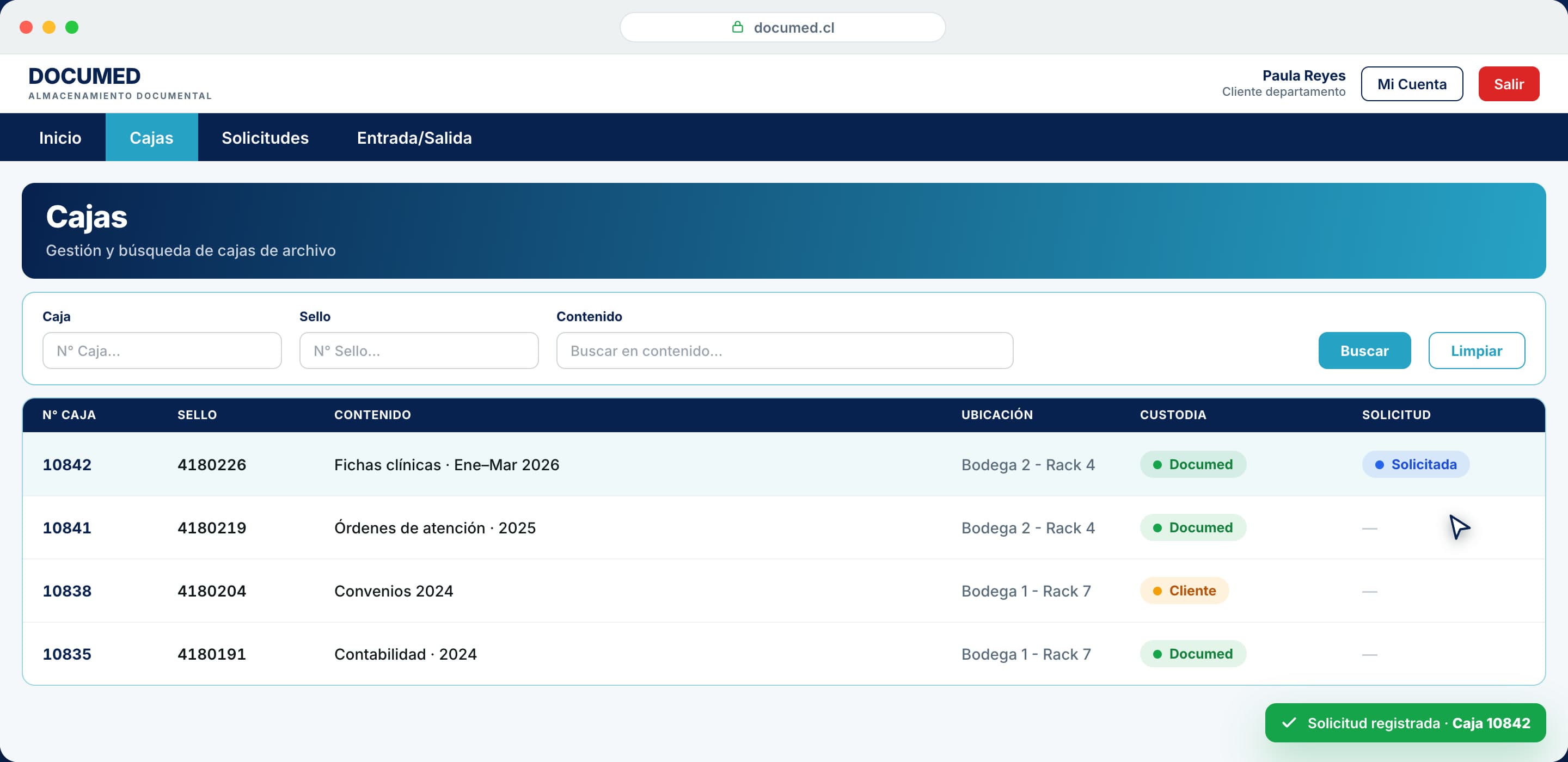 Documed: búsqueda de cajas de archivo por sello y contenido