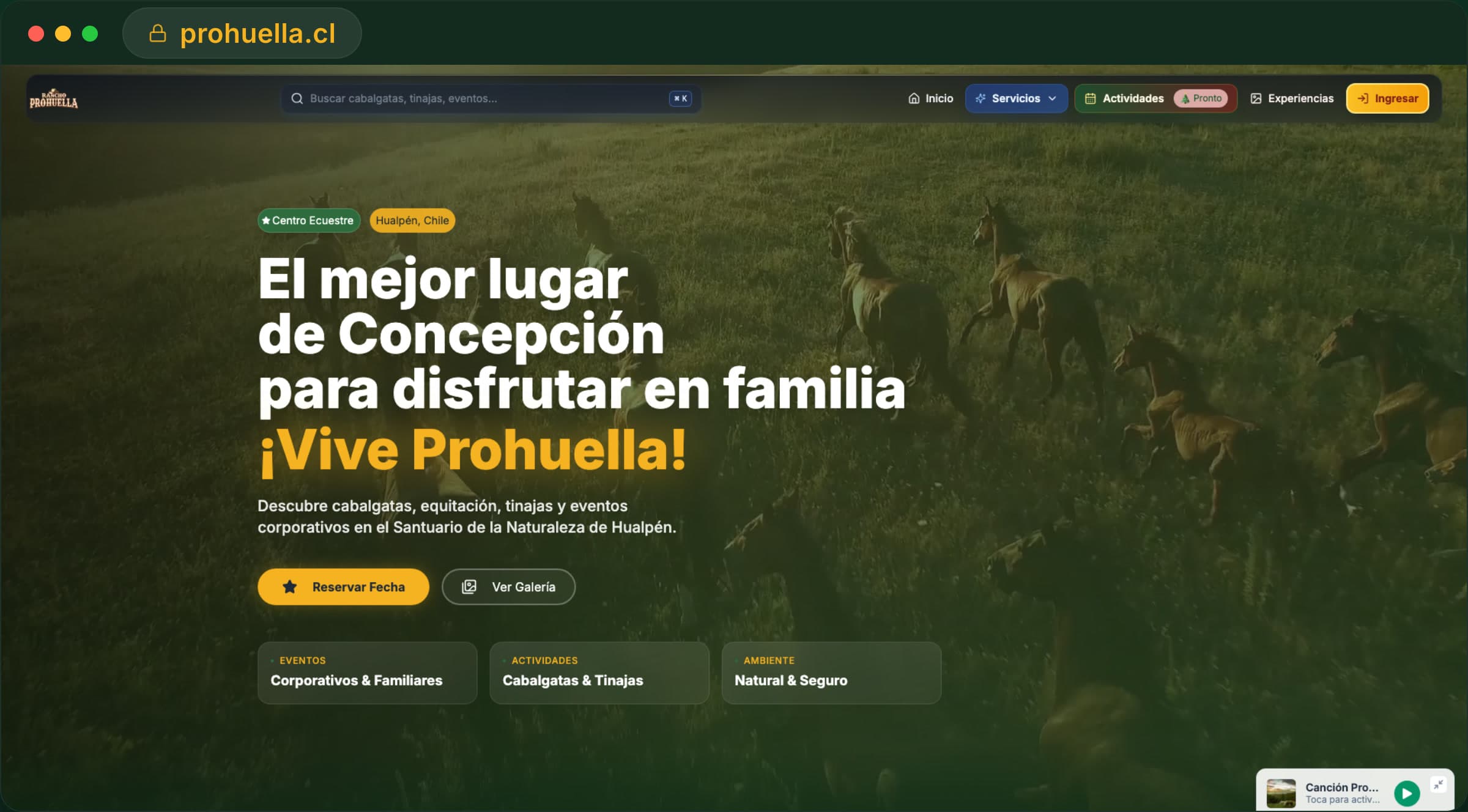 Portada del sitio de Prohuella: el mejor lugar de Concepción para disfrutar en familia