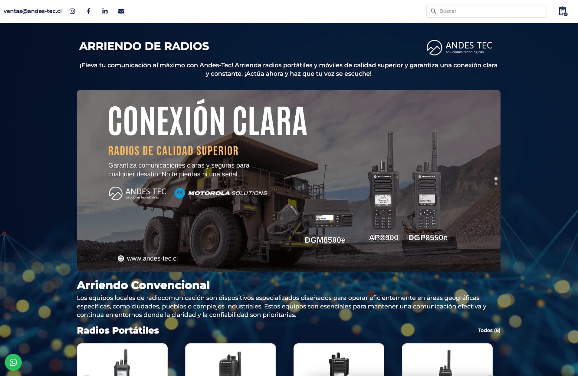 Landing SEO de arriendo de radios en Chile